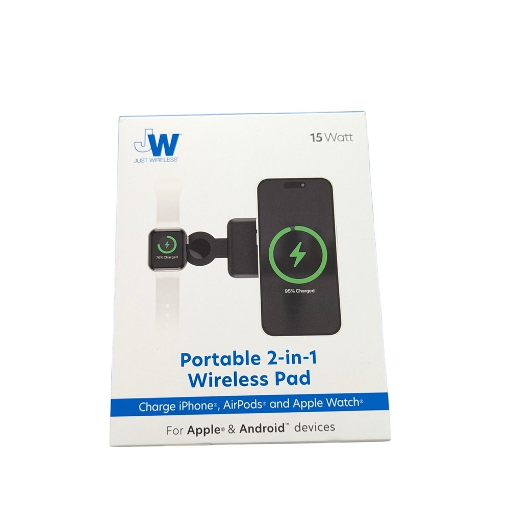 R7O‎ Just Wireless 2-in-1 Portable Wireless Charging Pad - Black